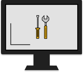Computer with a screwdriver and wrench on the screen.